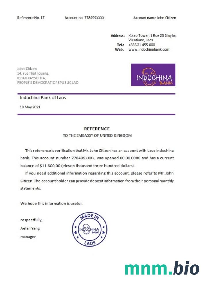Przykład odniesienia Banku Laos Indochina w formatach Word i PDF